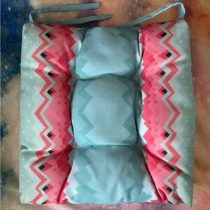 DENY Designs Designs Chevron Print Quilted Seat Cushion in Aqua and Coral